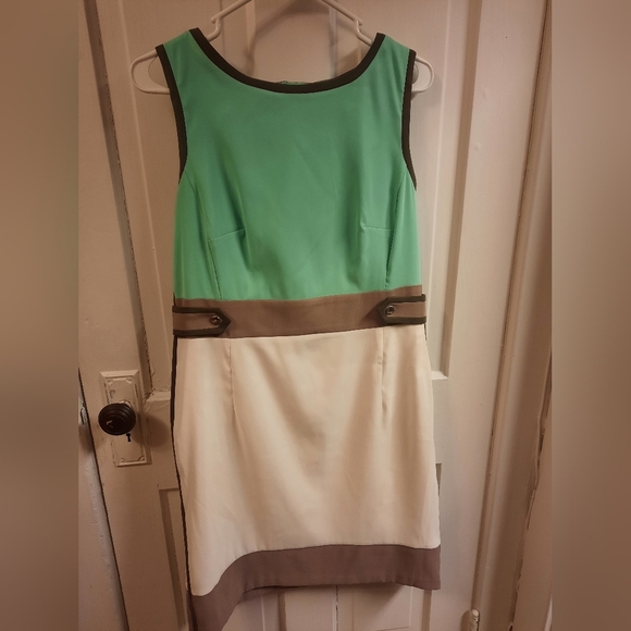 Roz & Ali Asymmetrical Dress in Teal and White - Picture 1 of 11
